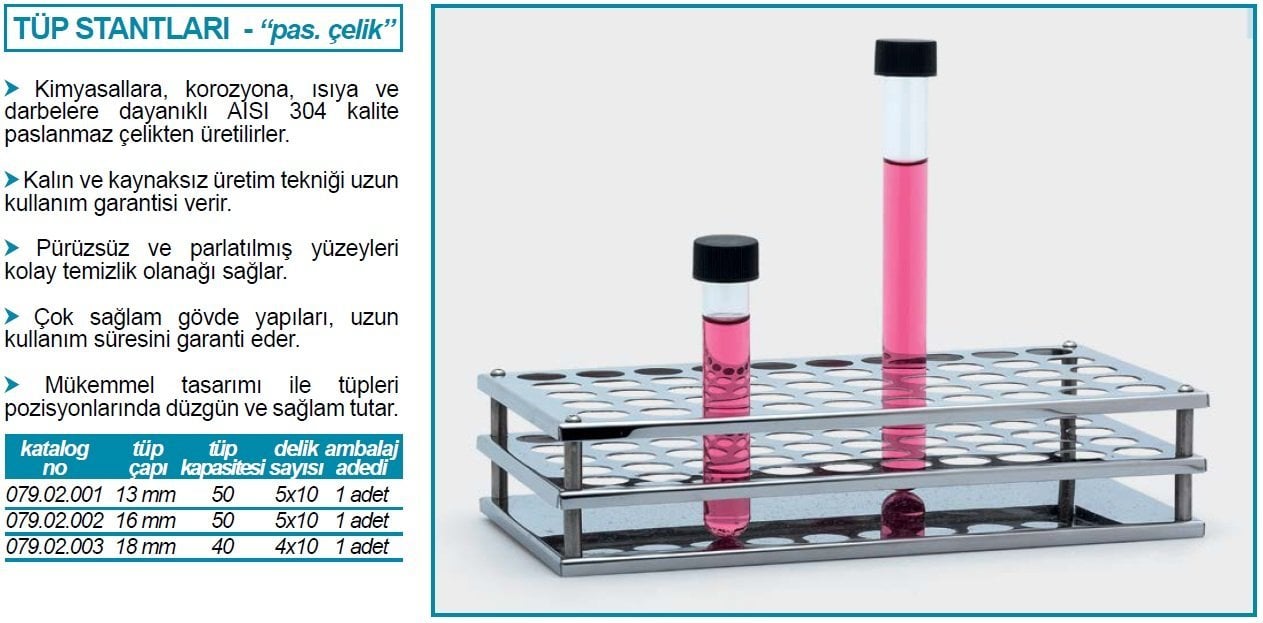 İSOLAB 079.02.001 tüp standı paslanmaz çelik